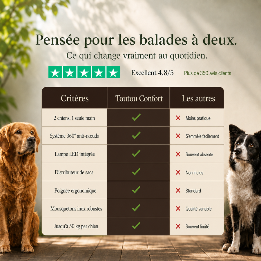 Double laisse anti-nœuds 360°