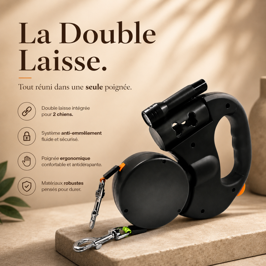Double laisse anti-nœuds 360°
