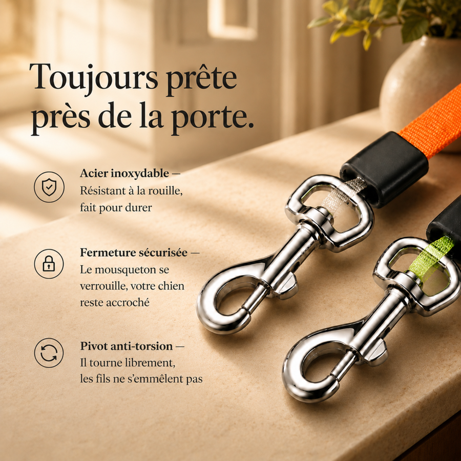 Double laisse anti-nœuds 360°