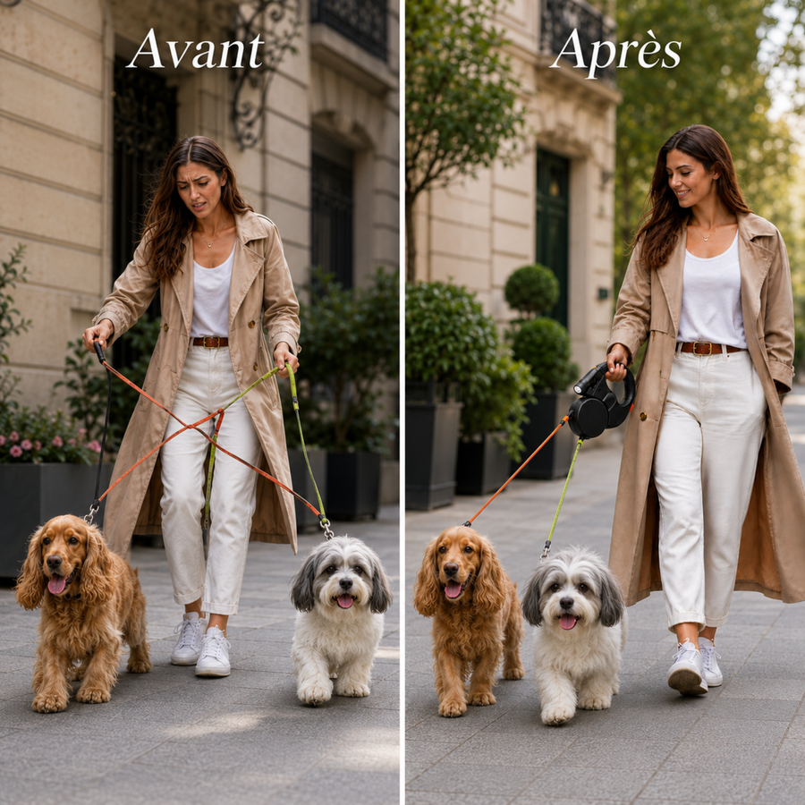 Double laisse anti-nœuds 360°